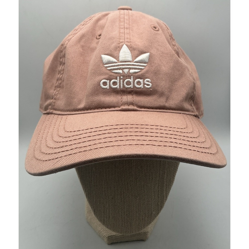 Adidas Originals Relaxed Strapback Ball Cap Raw Pink White Trefoil Logo EUC